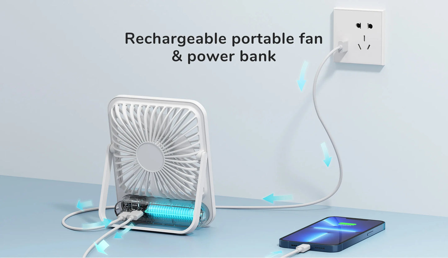 JISULIFE Portable Desk Fan – Ultra-Quiet USB Rechargeable with 4 Speeds