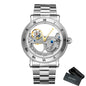 Vintage Mechanical Watch: Golden Bridge Skeleton, Automatic, Leather Strap, Luminous Hands