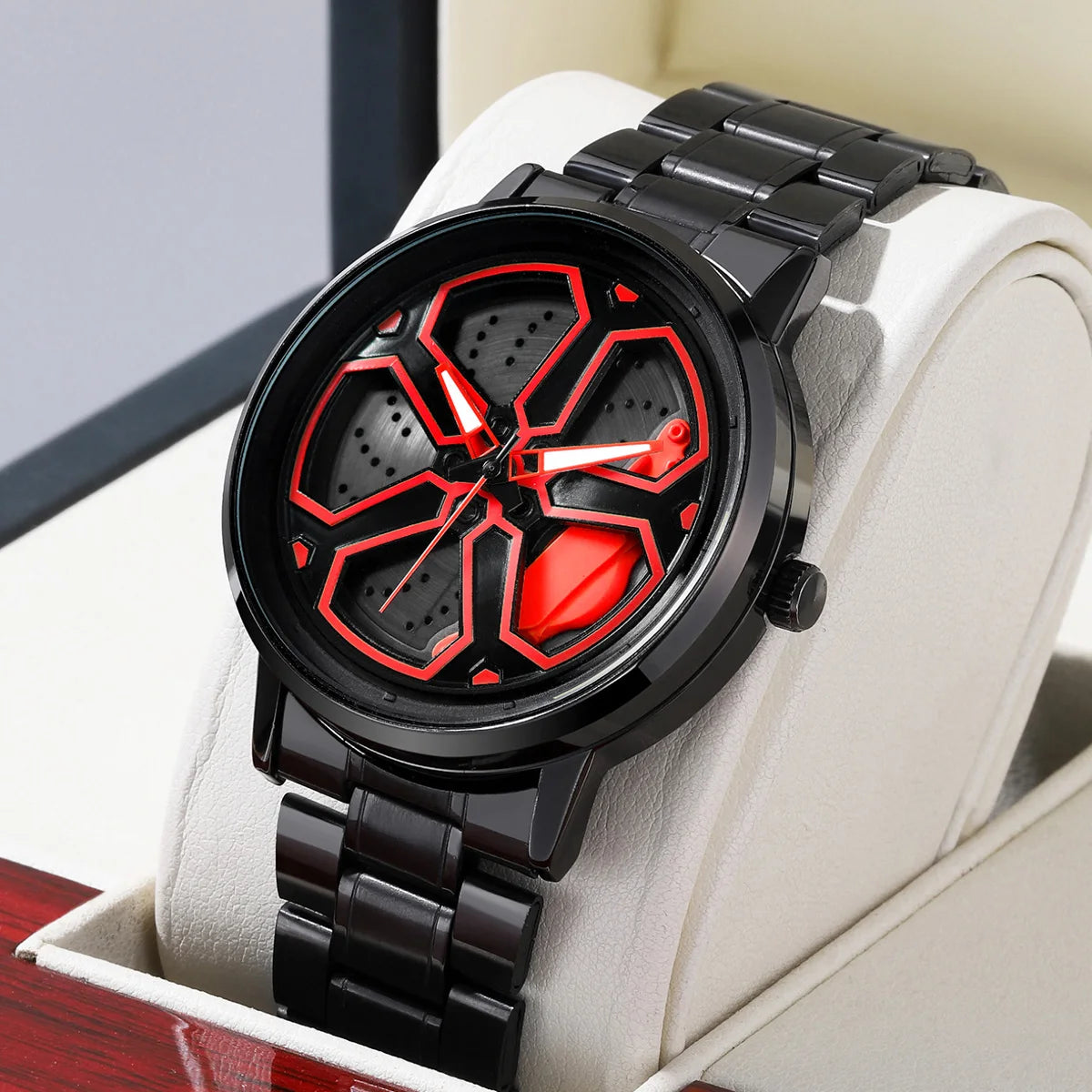 Original Wheel Rotating Men Watch — Black Stainless Steel Strap, 3Bar Quartz