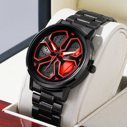 Original Wheel Rotating Men Watch — Black Stainless Steel Strap, 3Bar Quartz