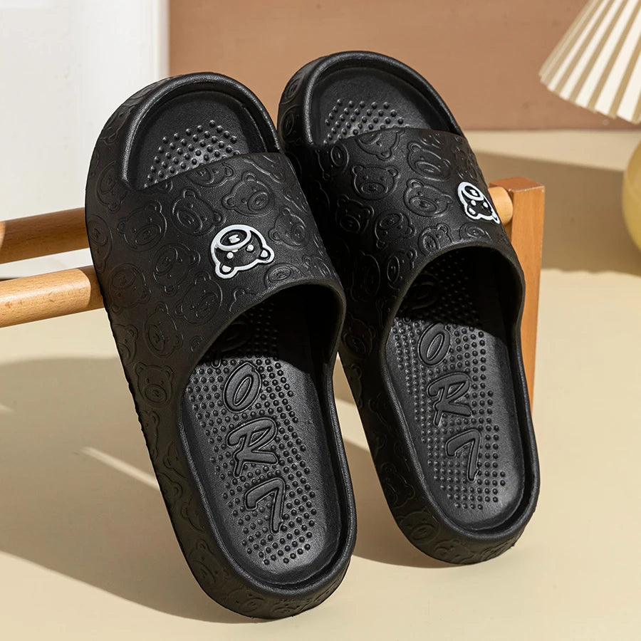 Lightweight Bear-Print Slippers – Soft, Non-Slip Indoor Footwear for Men & Women