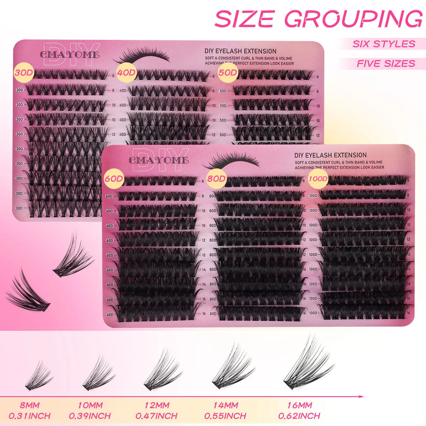 600pcs DIY Eyelash Extensions Kit — Thick Fluffy 30D/100D, Mix Length