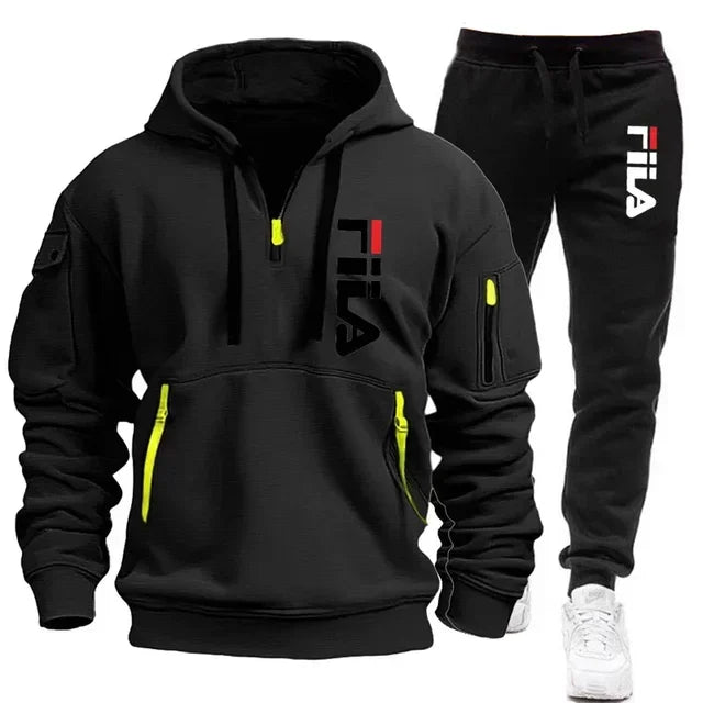 Men's 2025 Autumn/Winter Hooded Sweatshirt + Long Pants Two-Piece Set