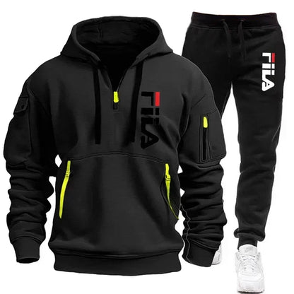 Men's 2025 Autumn/Winter Hooded Sweatshirt + Long Pants Two-Piece Set