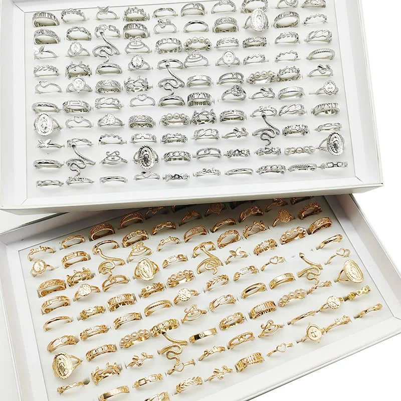 30pc/Lot Gold Color Finger Rings for Girls — Love, Snake, Animal, Butterfly, Cutout, Star, Pearl, Thin Joint