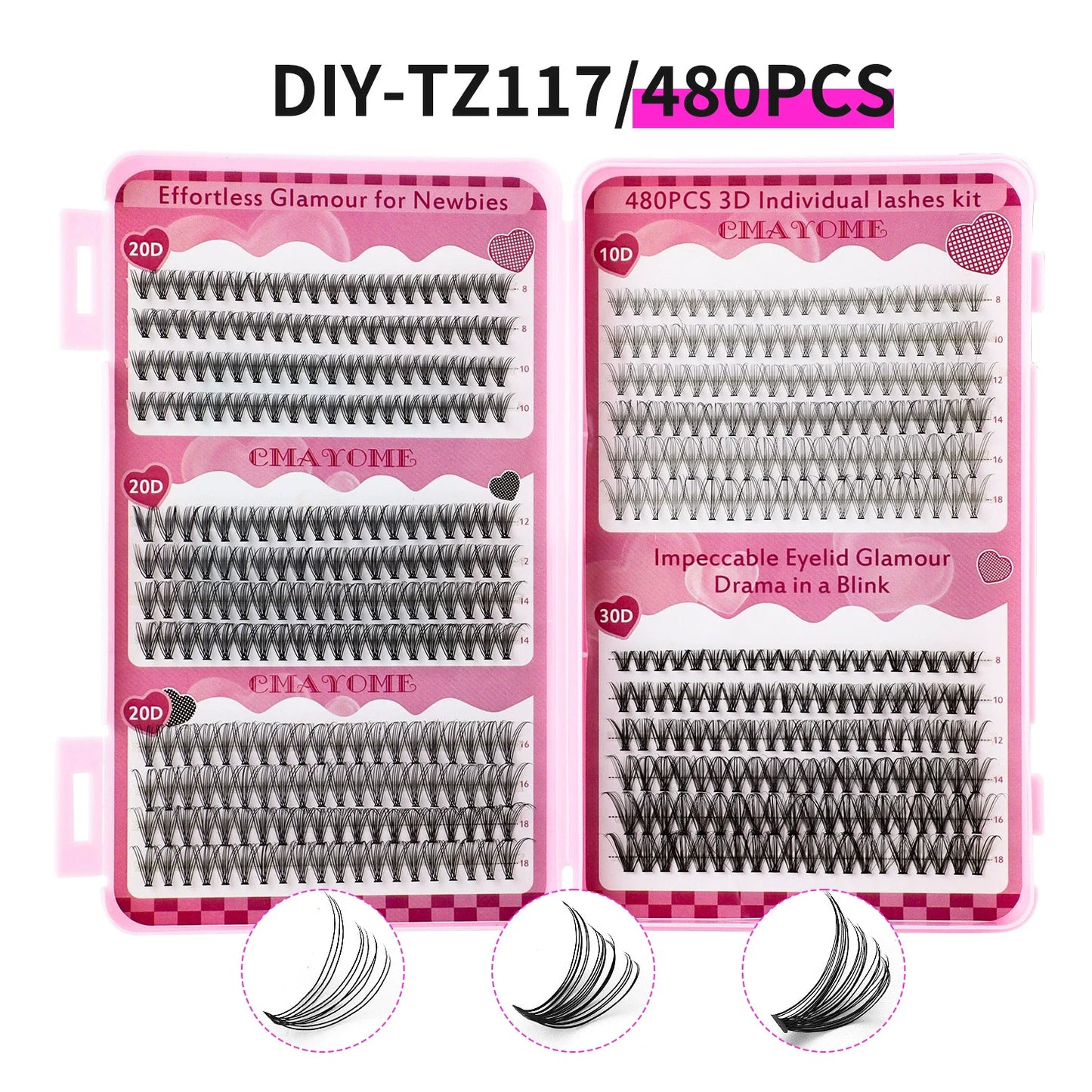 600pcs DIY Eyelash Extensions Kit — Thick Fluffy 30D/100D, Mix Length