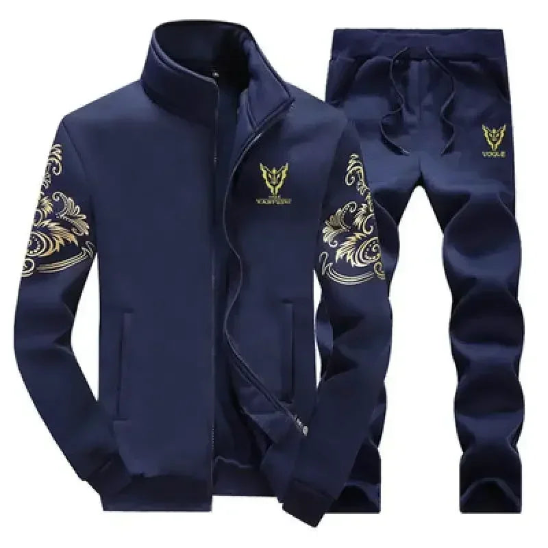 Men's 2-Piece Winter Set: Stand Neck Jacket & Matching Drawstring Pants