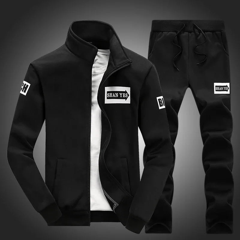 Men's 2-Piece Winter Set: Stand Neck Jacket & Matching Drawstring Pants