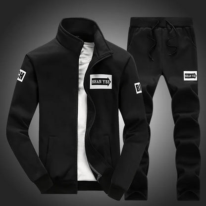 Men's 2-Piece Winter Set: Stand Neck Jacket & Matching Drawstring Pants