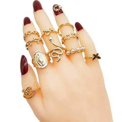 30pc/Lot Gold Color Finger Rings for Girls — Love, Snake, Animal, Butterfly, Cutout, Star, Pearl, Thin Joint