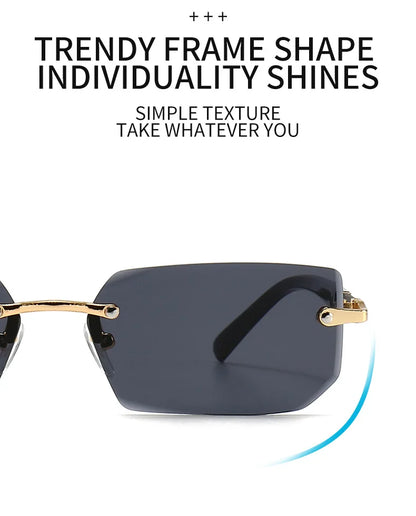 Rectangle Rimless Sunglasses — Small Square Sun Glasses for Female & Male Summer Travel