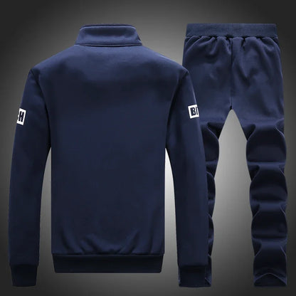 Men's 2-Piece Winter Set: Stand Neck Jacket & Matching Drawstring Pants