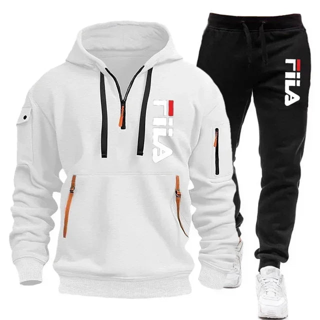 Men's 2025 Autumn/Winter Hooded Sweatshirt + Long Pants Two-Piece Set