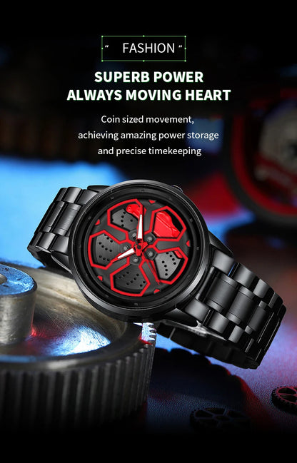 Original Wheel Rotating Men Watch — Black Stainless Steel Strap, 3Bar Quartz