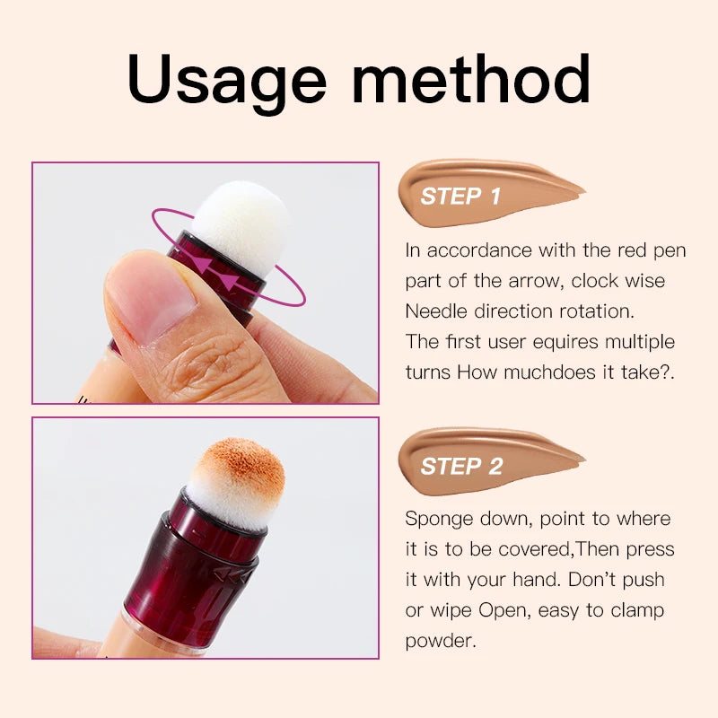 Sponge Head Concealer for Dark Circles & Skin Issues — Long-Lasting Moisturizing Foundation