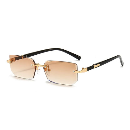 Rectangle Rimless Sunglasses — Small Square Sun Glasses for Female & Male Summer Travel