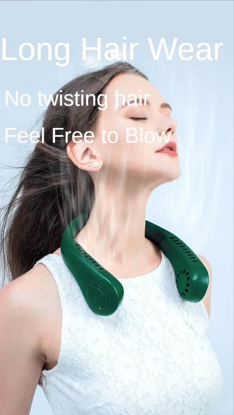 1200mAh Neckband Fan – Bladeless Portable Cooler with 3-Speed Settings