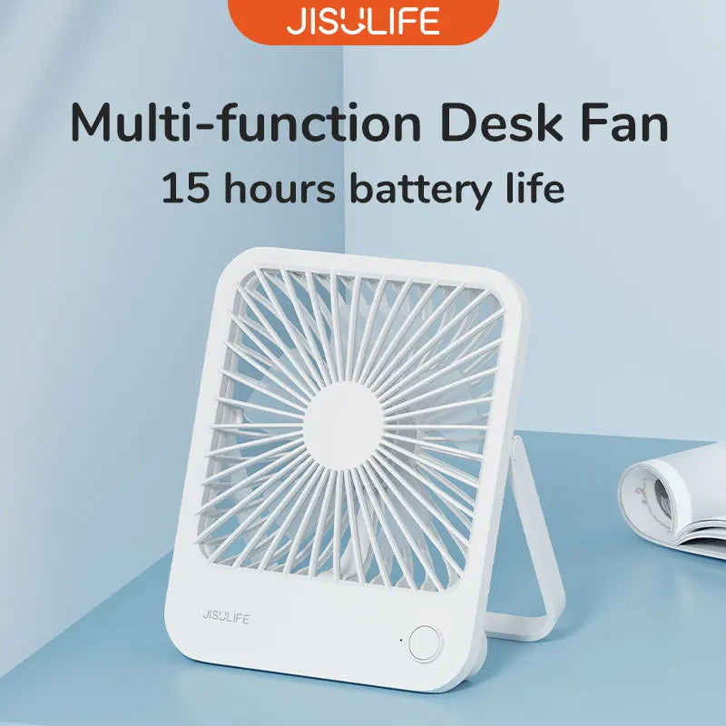 JISULIFE Portable Desk Fan – Ultra-Quiet USB Rechargeable with 4 Speeds