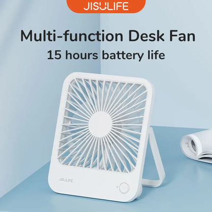 JISULIFE Portable Desk Fan – Ultra-Quiet USB Rechargeable with 4 Speeds