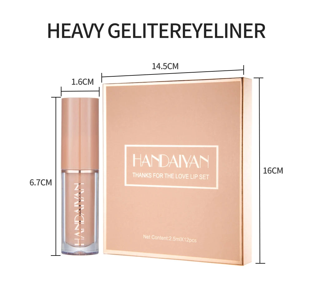 HANDAIYAN 12-Color Velvet Matte Lip Gloss Set — Liquid Lipstick Gift Box