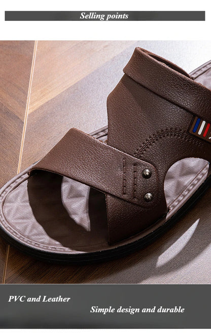 Summer Men’s Leather Sandals — Dual Purpose, Non-Slip, Open-Toe