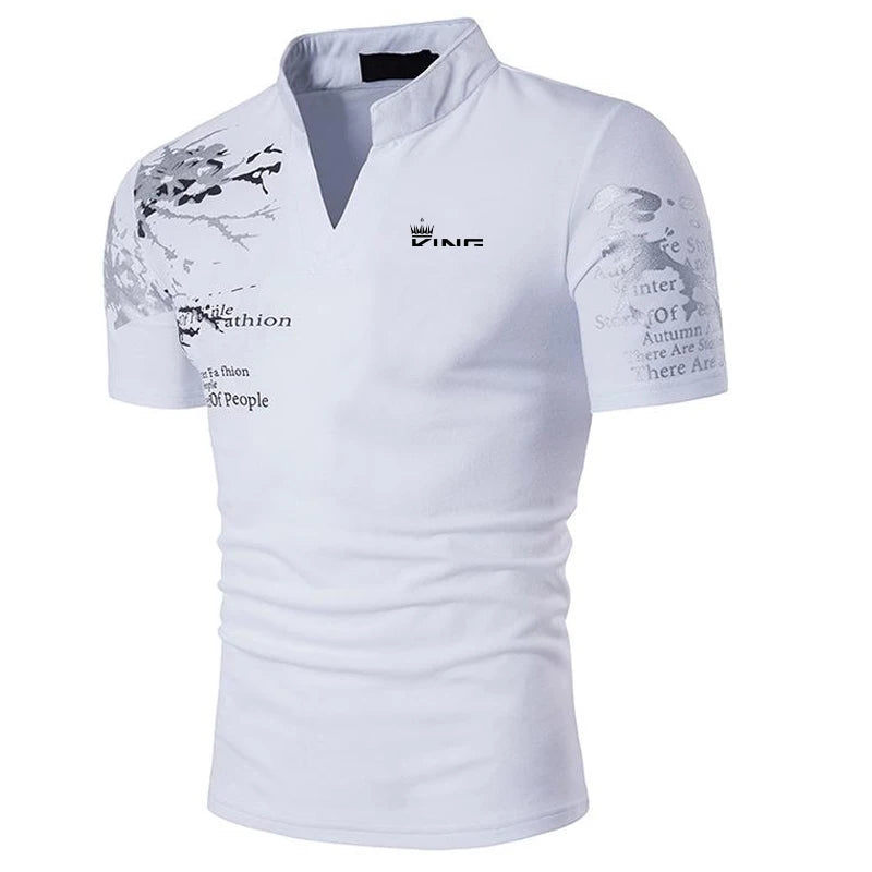 Graphic Print Polo Shirt for Men — V-Neck, Short-Sleeve Sports Fashion