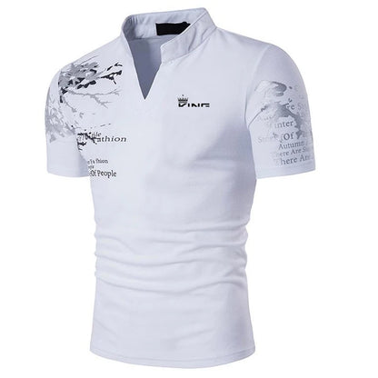 Graphic Print Polo Shirt for Men — V-Neck, Short-Sleeve Sports Fashion