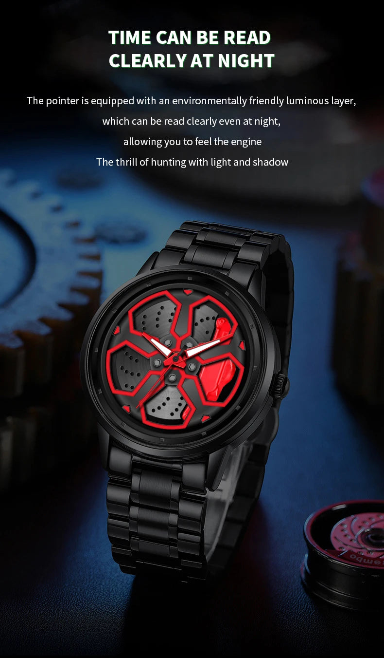 Original Wheel Rotating Men Watch — Black Stainless Steel Strap, 3Bar Quartz