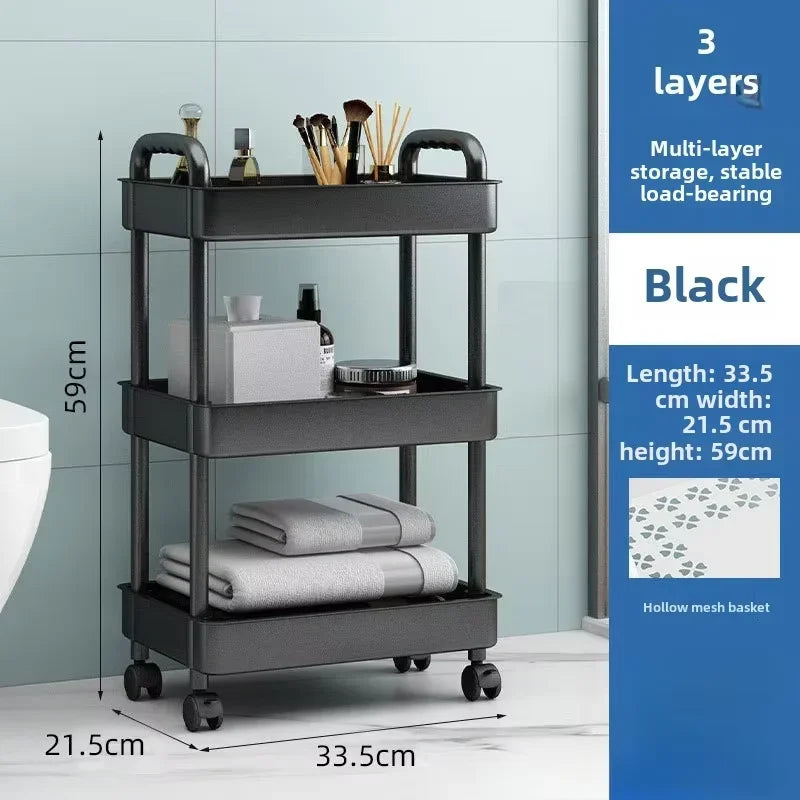 2025 Practical Rolling Cart (3-Layer) — Reinforced Handle for Kitchen, Bathroom, Craft & Nursery