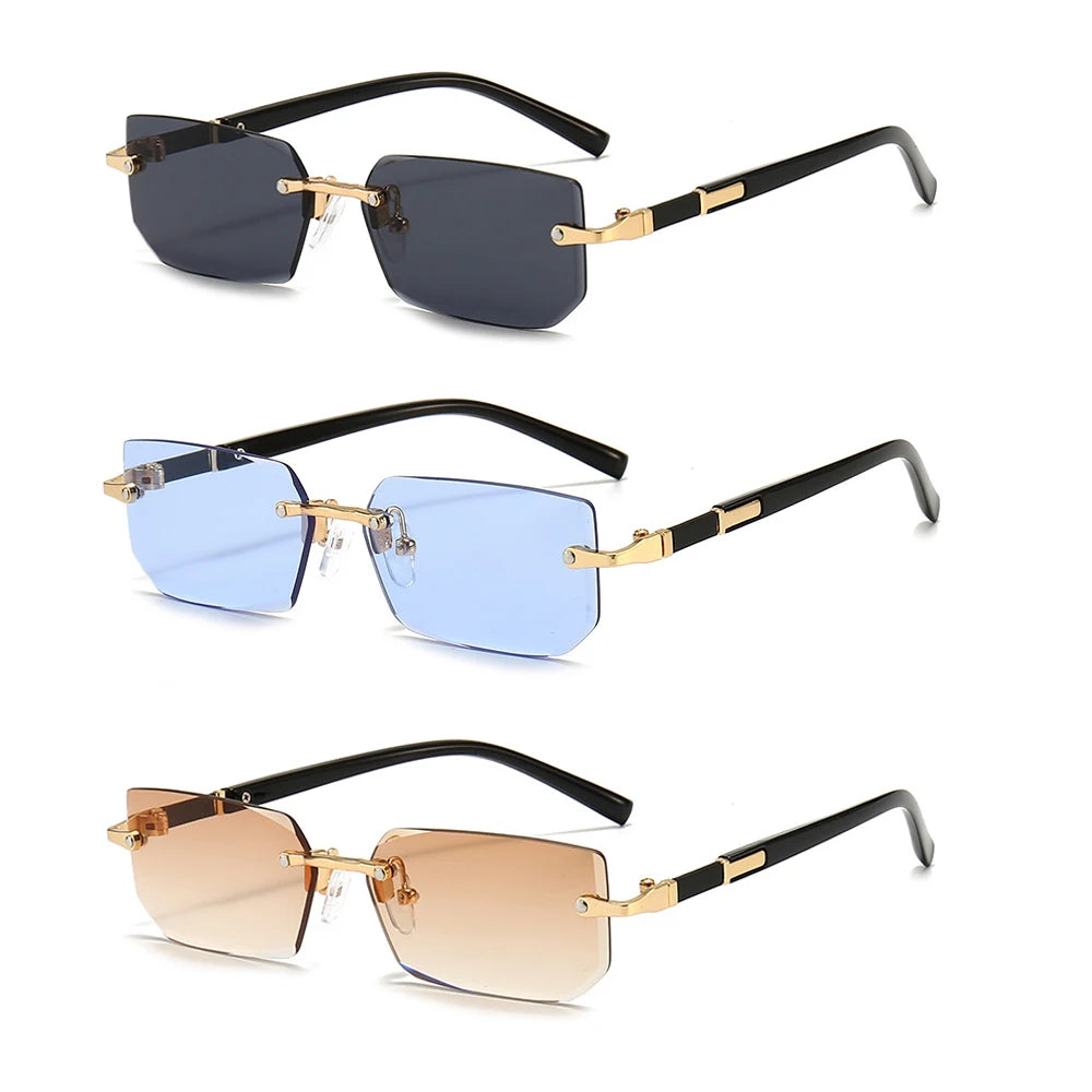 Rectangle Rimless Sunglasses — Small Square Sun Glasses for Female & Male Summer Travel
