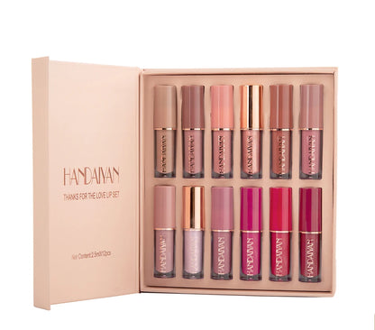 HANDAIYAN 12-Color Velvet Matte Lip Gloss Set — Liquid Lipstick Gift Box