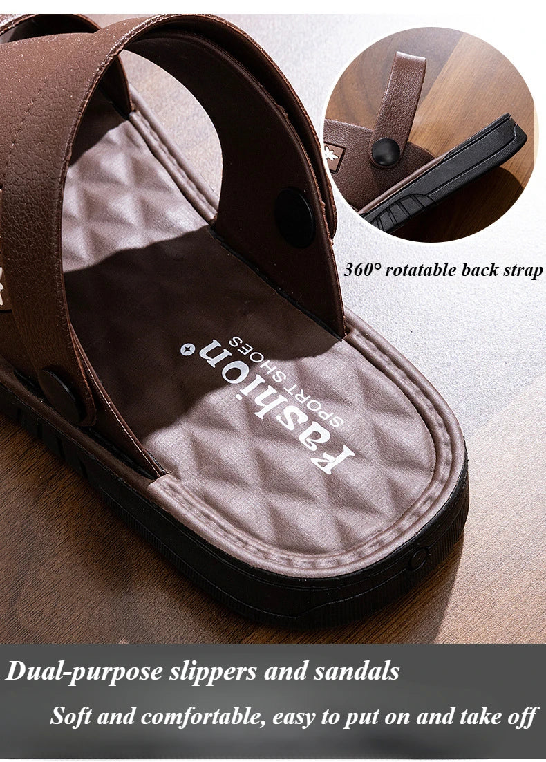 Summer Men’s Leather Sandals — Dual Purpose, Non-Slip, Open-Toe