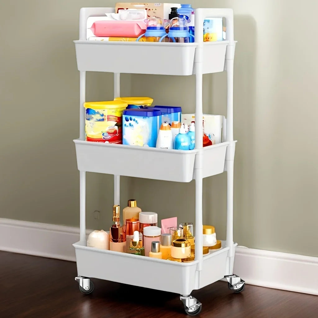 2025 Practical Rolling Cart (3-Layer) — Reinforced Handle for Kitchen, Bathroom, Craft & Nursery