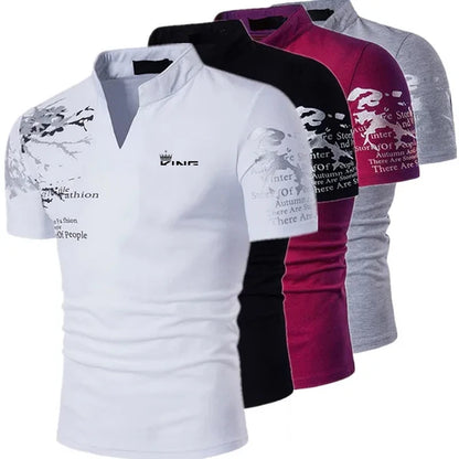 Graphic Print Polo Shirt for Men — V-Neck, Short-Sleeve Sports Fashion