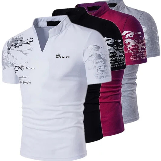 Graphic Print Polo Shirt for Men — V-Neck, Short-Sleeve Sports Fashion