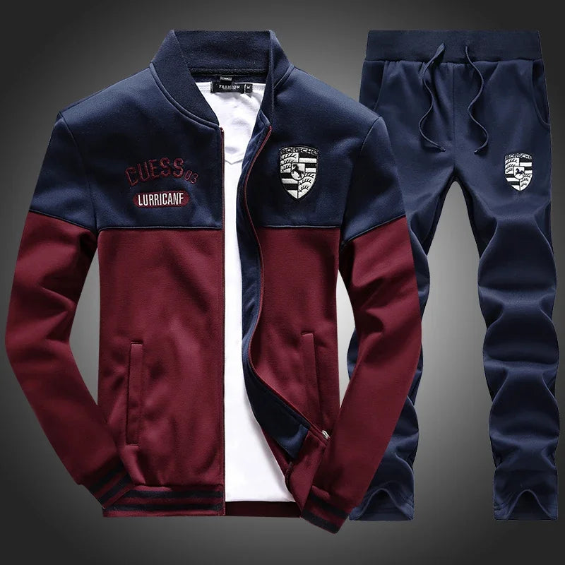 Men's 2-Piece Winter Set: Stand Neck Jacket & Matching Drawstring Pants
