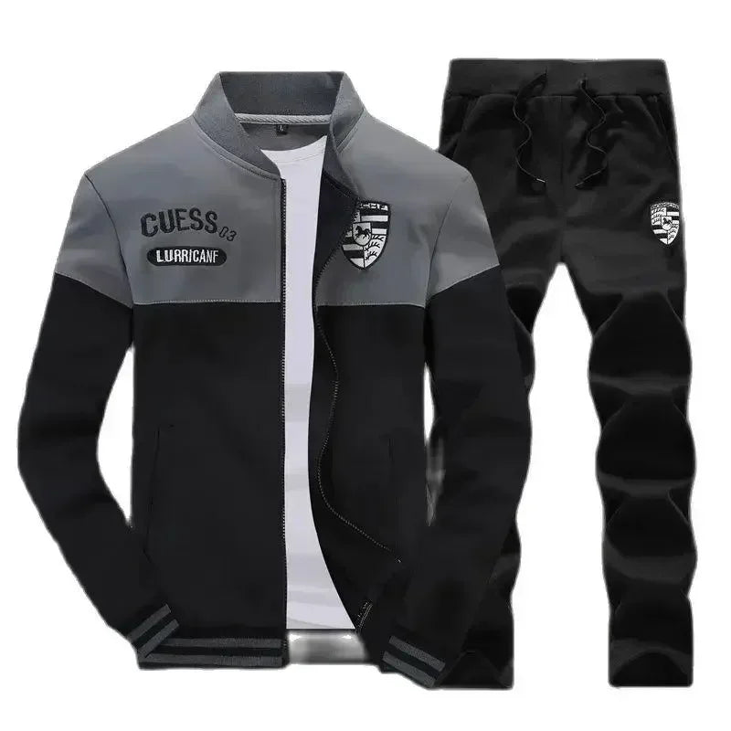 Men's 2-Piece Winter Set: Stand Neck Jacket & Matching Drawstring Pants