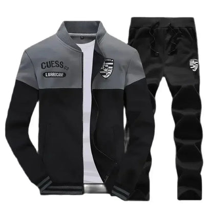 Men's 2-Piece Winter Set: Stand Neck Jacket & Matching Drawstring Pants