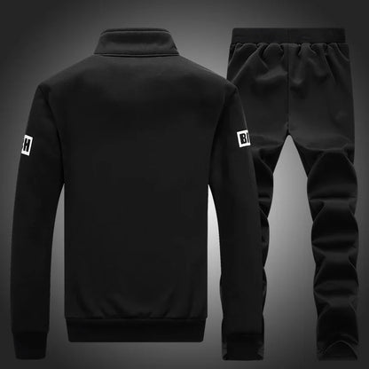 Men's 2-Piece Winter Set: Stand Neck Jacket & Matching Drawstring Pants