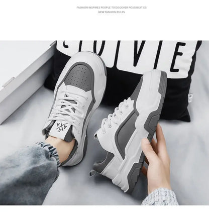 Spring 2025 Breathable White Sneakers — Men’s Thick-Soled Sports Casual / Dad Shoes