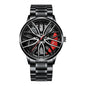Men’s Sports Fashion Watch – 3D Car Wheel Dial, Stainless Steel Band, Quartz