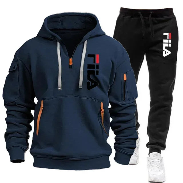 Men's 2025 Autumn/Winter Hooded Sweatshirt + Long Pants Two-Piece Set