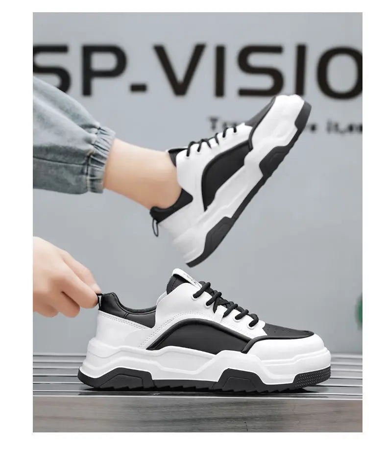 Spring 2025 Breathable White Sneakers — Men’s Thick-Soled Sports Casual / Dad Shoes