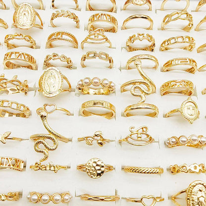 30pc/Lot Gold Color Finger Rings for Girls — Love, Snake, Animal, Butterfly, Cutout, Star, Pearl, Thin Joint