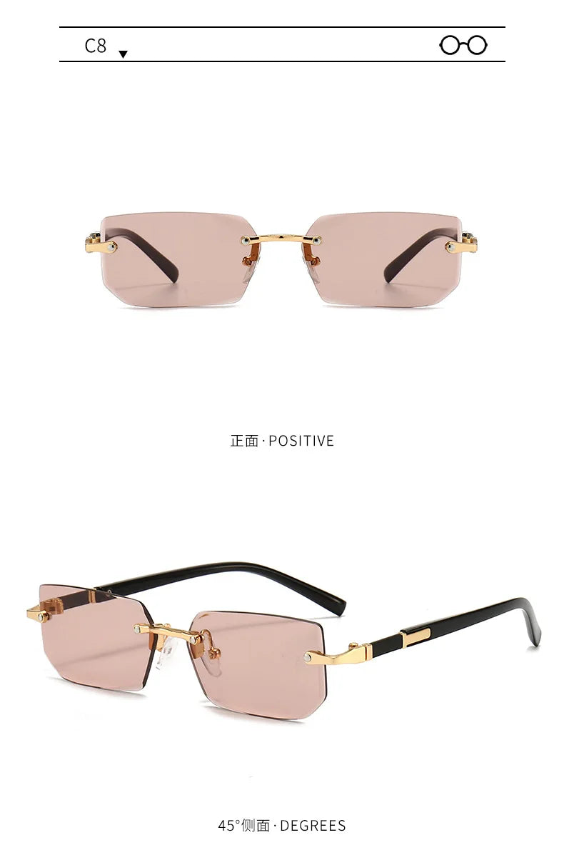 Rectangle Rimless Sunglasses — Small Square Sun Glasses for Female & Male Summer Travel