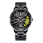Men’s Sports Fashion Watch – 3D Car Wheel Dial, Stainless Steel Band, Quartz