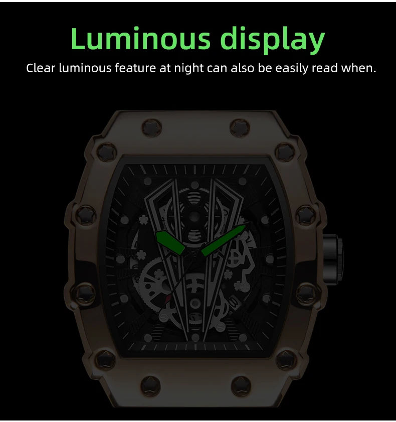 Men's Square Sports Watch — Large Dial, Waterproof Quartz, Luminous