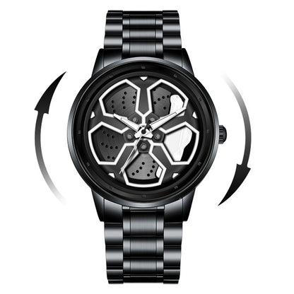 Original Wheel Rotating Men Watch — Black Stainless Steel Strap, 3Bar Quartz