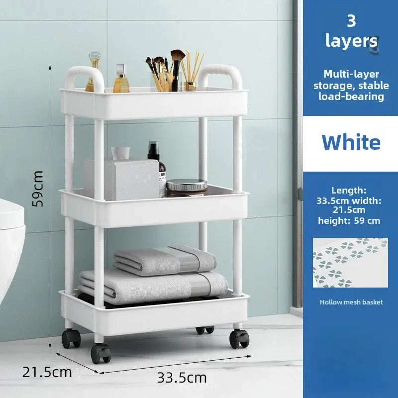 2025 Practical Rolling Cart (3-Layer) — Reinforced Handle for Kitchen, Bathroom, Craft & Nursery