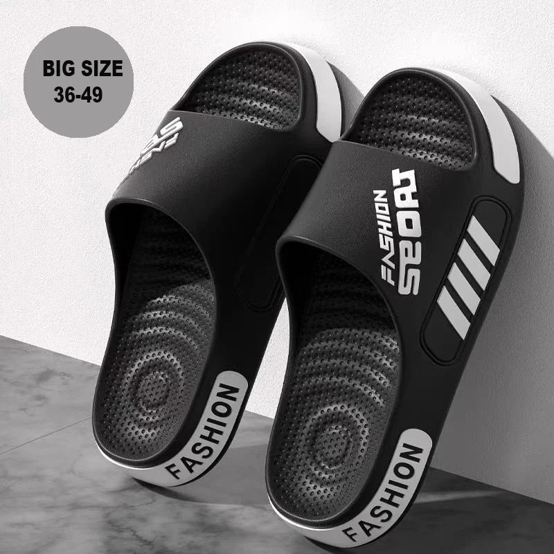 48-49 Men's Summer Slippers — Flat Sole, Open-Toe Slides for Women & Men